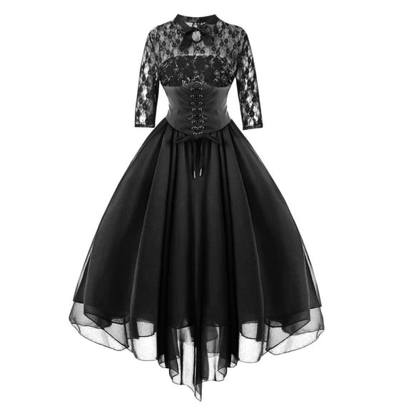 Hvot&aat Gothic Dress for Women with Corset Sexy Lace Party Cocktail Dresses Goth Formal Punk Vintage Swing Steampunk Dress