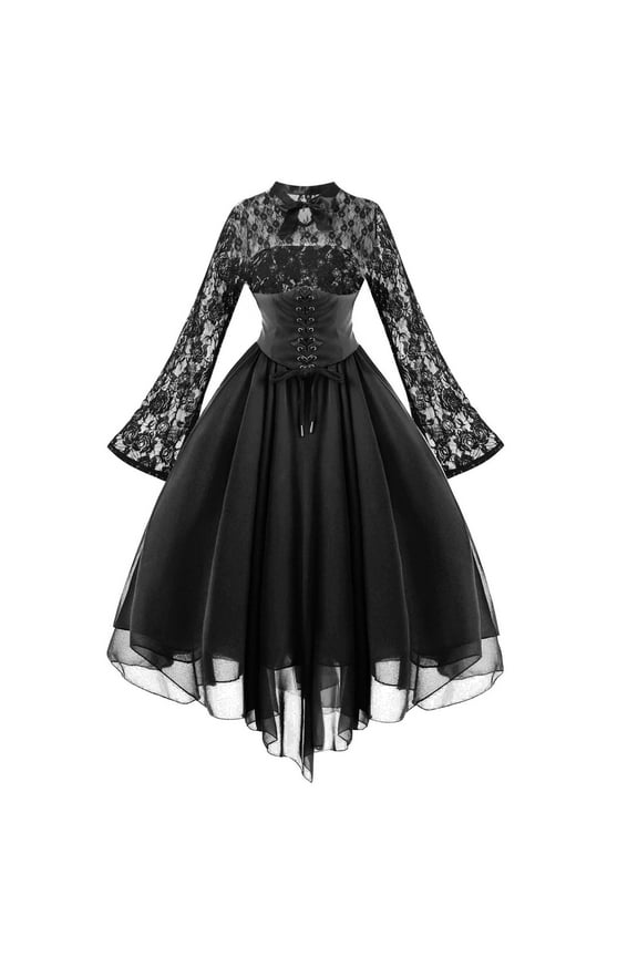 Gothic Dress for Women with Lace Up Corset Sexy Lace Mesh Party Cocktail Formal Punk Vintage Swing Steampunk Dresses