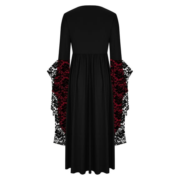 Hvot&aat Gothic Witch Dress for Women Plus Size Lace Patchwork Renaissance Faire Dresses Medieval Halloween Costumes