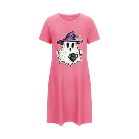 Hvot&aat Halloween Dresses for Women Ghost Graphic Short Sleeve Crewneck Nightdress Festival Casual Pajamas