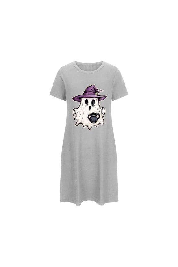 Halloween Dresses for Women Ghost Graphic Short Sleeve Crewneck Nightdress Festival Casual Pajamas