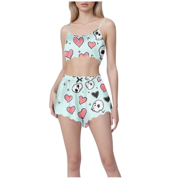 Hvot&aat Halloween Pajamas Sets for Women Pumpkin Ghost Print Camisole Tank Tops and Shorts Casual Holiday Funny Sleepwear