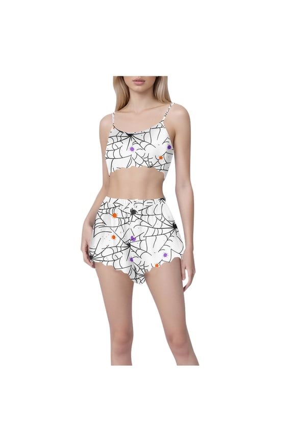 Halloween Pajamas Sets for Women Pumpkin Ghost Print Camisole Tank Tops and Shorts Casual Holiday Funny Sleepwear