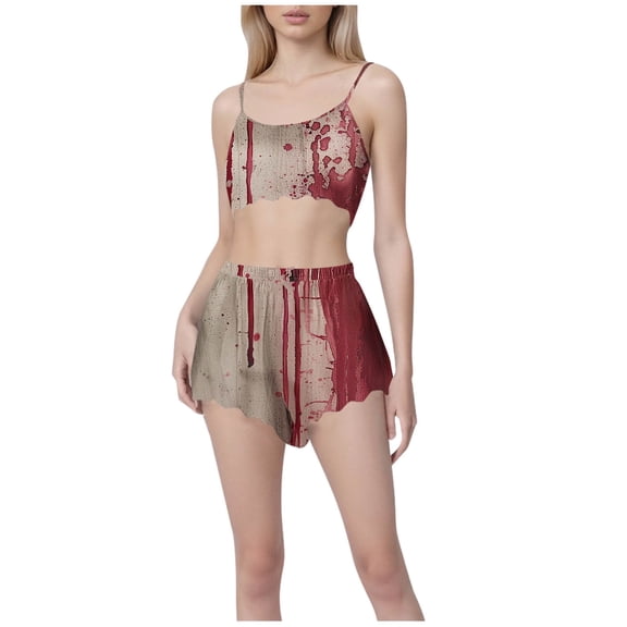 Hvot&aat Halloween Pajamas Sets for Women Pumpkin Ghost Print Camisole Tank Tops and Shorts Casual Holiday Funny Sleepwear