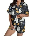 thumbnail image 1 of Hvot&aat Halloween Pajamas Women Sets Silk Satin Ghost Graphic Cute Sleepwear Short Sleeve Shirts and Shorts Sets, 1 of 7