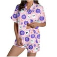 thumbnail image 1 of Hvot&aat Halloween Pajamas Women Sets Silk Satin Ghost Graphic Cute Sleepwear Short Sleeve Shirts and Shorts Sets, 1 of 7