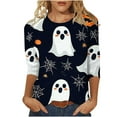 thumbnail image 1 of Hvot&aat Halloween Shirts for Women Funny Cute Ghost Graphic Sweatshirts Halloween Pumpkin/Bat/Spiderweb Prints Loose Casual T-Shirts, 1 of 6