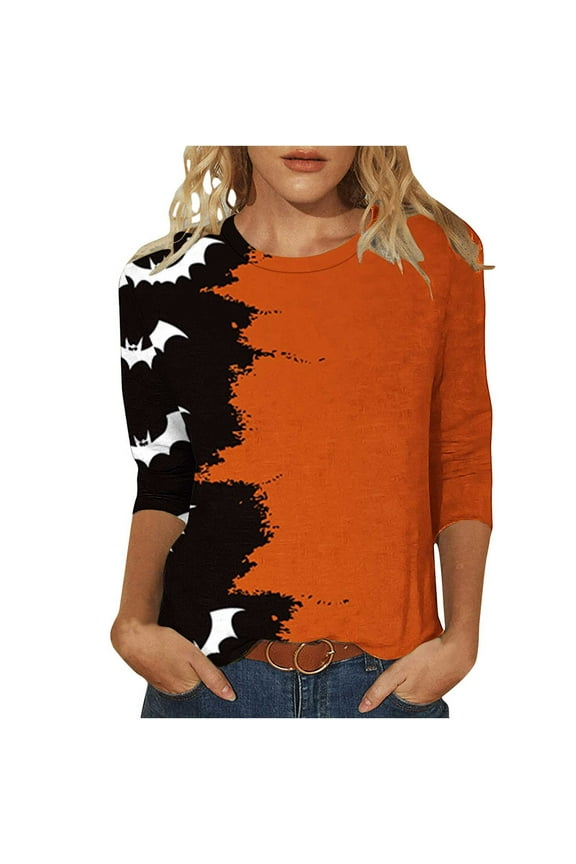 Halloween Shirts for Women Funny Cute Ghost Graphic Sweatshirts Halloween Pumpkin/Bat/Spiderweb Prints Loose Casual T-Shirts
