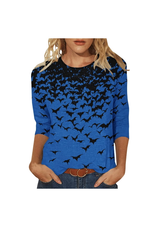 Halloween Sweatshirts Women Bat Graphic Sweatshirt Slim Fit Crew Neck Long Sleeve T-shirt