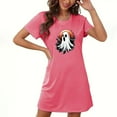 thumbnail image 1 of Hvot&aat Halloween Women's Short Nightdress With Chest Print Round Neck Short Sleeves Tshirt Dress Pink Rose Skull Loungewear, 1 of 3