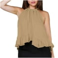 thumbnail image 1 of Hvot&aat Halter Tops for Women Solid Color Ruffle Hem Flowy Top Sexy Sleeveless Summer Beach Vacation Tank Top, 1 of 6