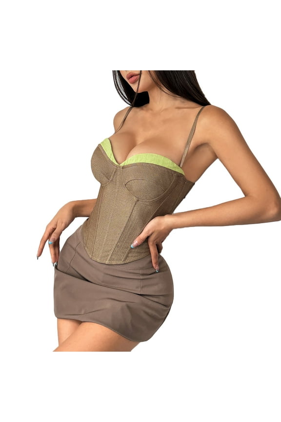 Heart Corset Top For Women Lace Bustier Corset Top Spliced Contrasting Color Spicy Girl Fishbone Chest Desire