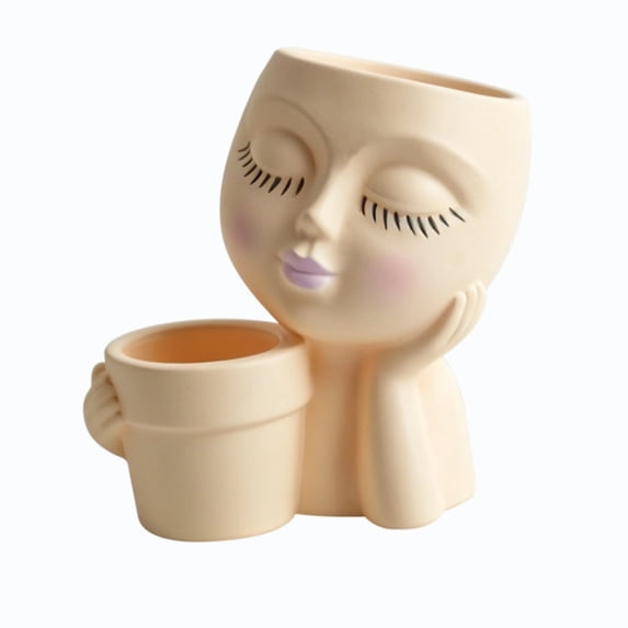 Hvot&aat Human Face Plant Vase Resin Succulent Planter with Attached Pot Cute Face Flower Pot for Home Desk Office Garden Decor