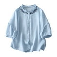 thumbnail image 1 of Hvot&aat Lace Half Sleeved Shirts Vintage Ruffled Button Tops Loose Fit Stand Collar Casual Blouse, 1 of 5
