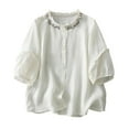 thumbnail image 1 of Hvot&aat Lace Half Sleeved Shirts Vintage Ruffled Button Tops Loose Fit Stand Collar Casual Blouse, 1 of 7