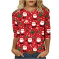thumbnail image 1 of Hvot&aat Ladies' Christmas Printed Loose Casual Round Neck With Three Quarter Sleeves And 3/4 Sleeves T-shirt Pullover Top, 1 of 3