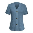 thumbnail image 1 of Hvot&aat Ladies Elegant Eyelet Embroidery Short Sleeve Tops Solid Color V Neck Button Casual Blouses, 1 of 3