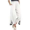thumbnail image 1 of Hvot&aat Ladies' Fashionable Pants Casual Pleated Vintage Floral Embroidered Trousers Wide Leg Pants with Pockets, 1 of 6