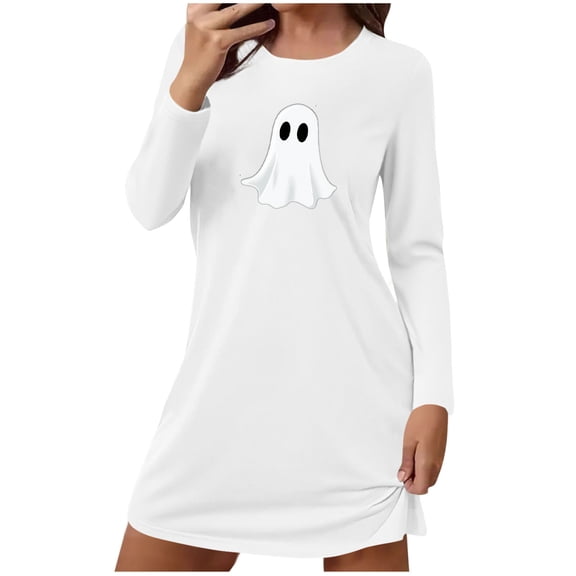 Hvot&aat Ladies' Halloween Cute Funny Mini Dresses Round Neck Long Sleeve Dress Pajamas Sleep Shirts