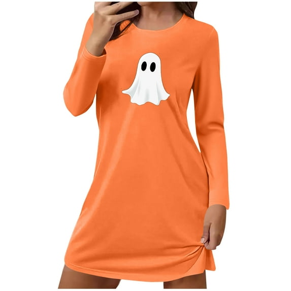 Hvot&aat Ladies' Halloween Cute Funny Mini Dresses Round Neck Long Sleeve Dress Pajamas Sleep Shirts
