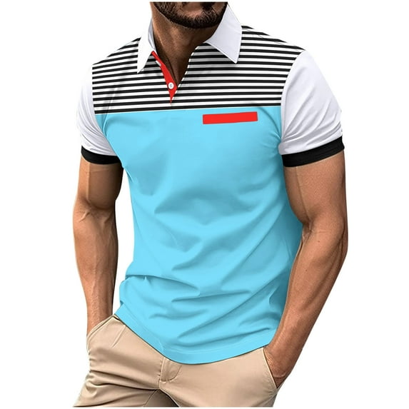 Hvot&aat Men Streak Fashion Polo Shirts Casual Color Block Short Sleeve T Shirt Summer Slim Fit Golf Tops