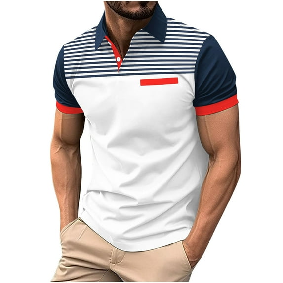 Hvot&aat Men Streak Fashion Polo Shirts Casual Color Block Short Sleeve T Shirt Summer Slim Fit Golf Tops
