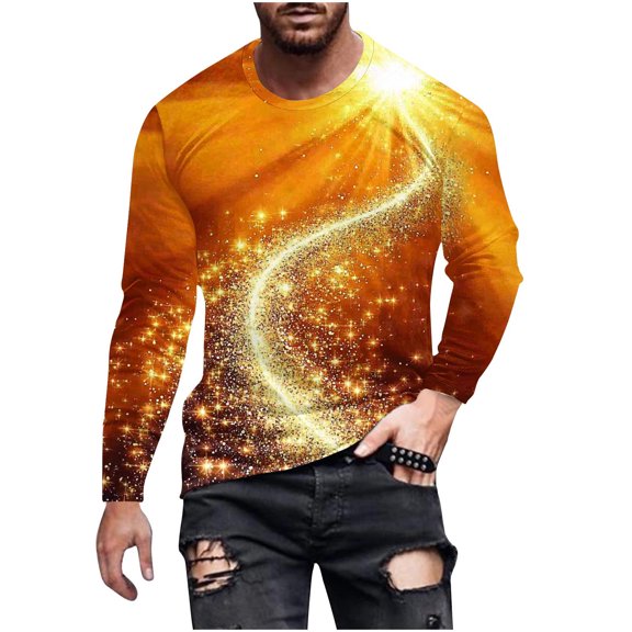 Hvot&aat Men's Carnival Gold Shooting Star Print Pullover Top Long Sleeve Crewneck Funny Sweatshirts