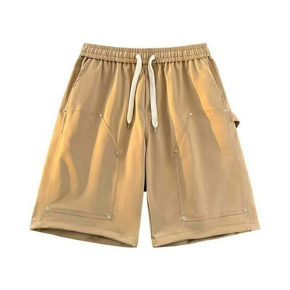 Hvot&aat Men's Casual Solid Color Shorts Drawstring Elastic Waist Wide Leg Shorts Loose Fit Shorts with Pockets