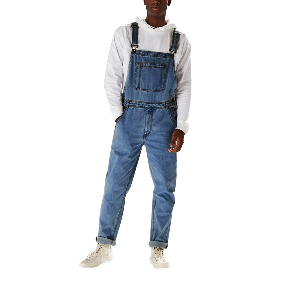 Hvot aat Men s Denim Dungarees Heavy Duty Jean Workwear Adjustable Bib and Brace Overalls Casual Loose Jumpsuit Walmart