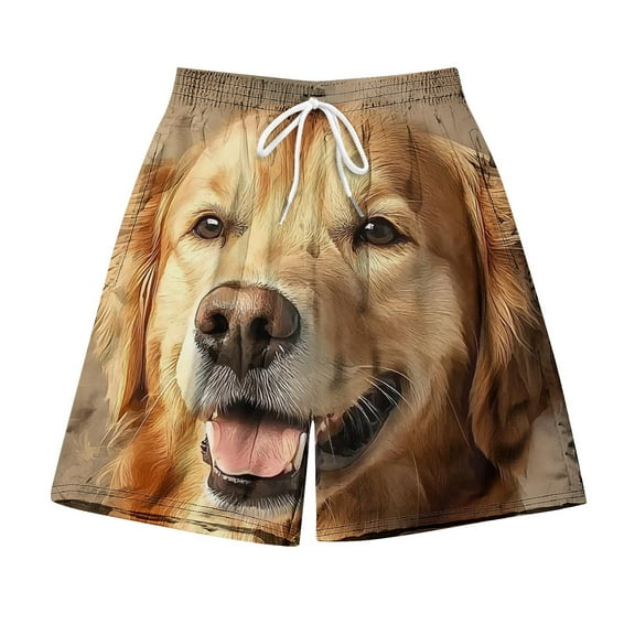 Hvot&aat Men’s Dog Pattern Shorts Casual Elastic Waist Drawstring Beach Pants Animal Lover Short Trouser Pants