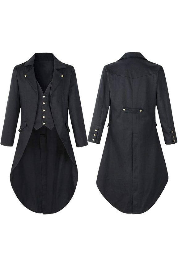 Men's Gothic Tailcoat Jacket Steampunk Vintage Victorian High Collar Coat Medieval Solid Lapel Tailcoat Coat