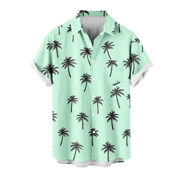 Hvot&aat Men's Hawaiian Beach Shirt Tropical Short Sleeve Cardigan Fashion Casual Collar Printed Short Sleeve Button Shirt