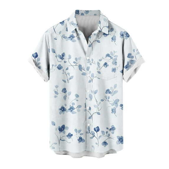 Hvot&aat Men's Hawaiian Beach Shirt Tropical Short Sleeve Cardigan Fashion Casual Collar Printed Short Sleeve Button Shirt
