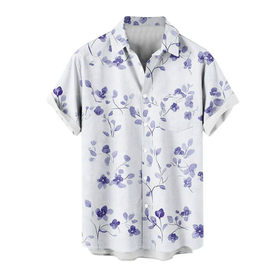 Hvot&aat Men's Hawaiian Beach Shirt Tropical Short Sleeve Cardigan Fashion Casual Collar Printed Short Sleeve Button Shirt