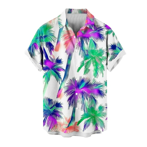 Hvot&aat Men's Hawaiian Beach Shirt Tropical Short Sleeve Cardigan Fashion Casual Collar Printed Short Sleeve Button Shirt