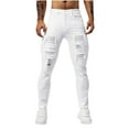 thumbnail image 1 of Hvot&aat Men's Hollow Out Ripped Jeans Regular Fit White Denim Pants Slim Fit Skinny Fit Bell Bottom Jeans, 1 of 7