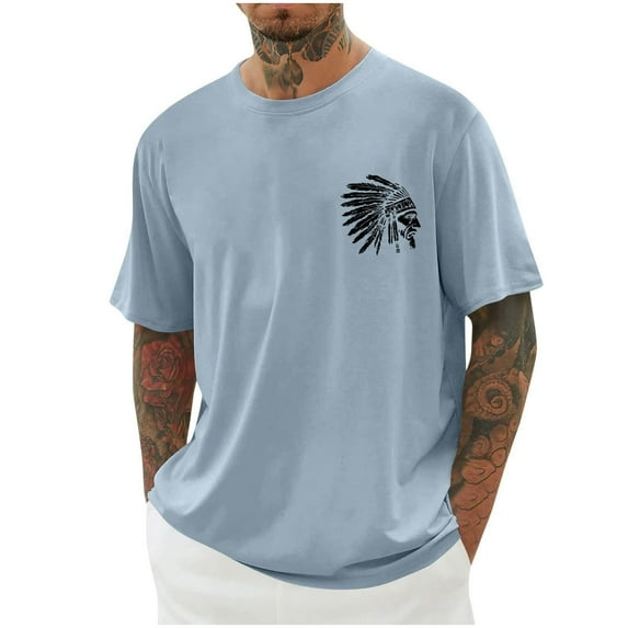 Hvot&aat Men's Indian Eagle Chief Vintage T-Shirt Summer Crew Neck Short Sleeve Tops Loose Fit Blouses