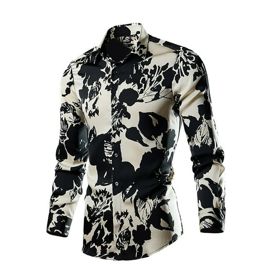 Hvot&aat Men's Long Sleeve Dress Shirts Wrinkle Free Printed Button Down Shirt Wedding Formal Regular Fit Blouse