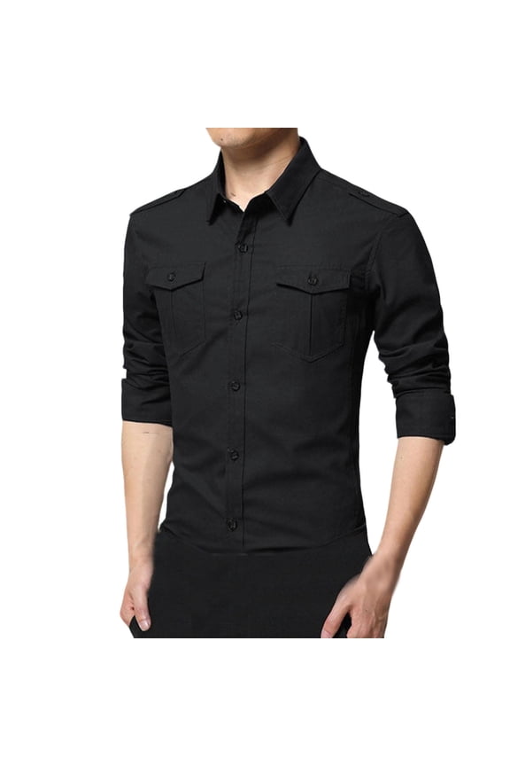 Men's Long Sleeve Tactical Shirts Military Style Double Pocket Shirt Slim Fit Outdoor Hiking Fishing Shirt