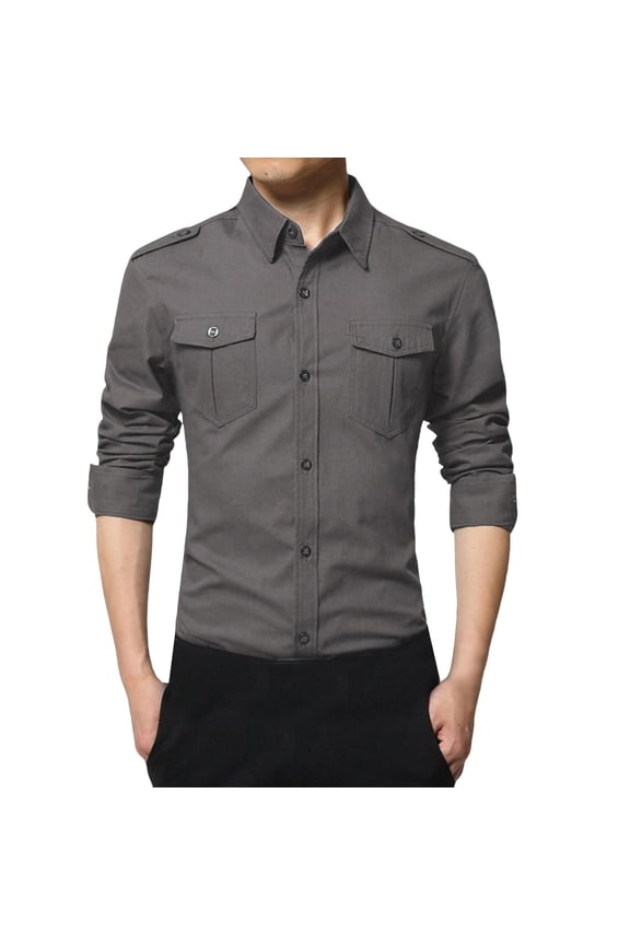 Men's Long Sleeve Tactical Shirts Military Style Double Pocket Shirt Slim Fit Outdoor Hiking Fishing Shirt