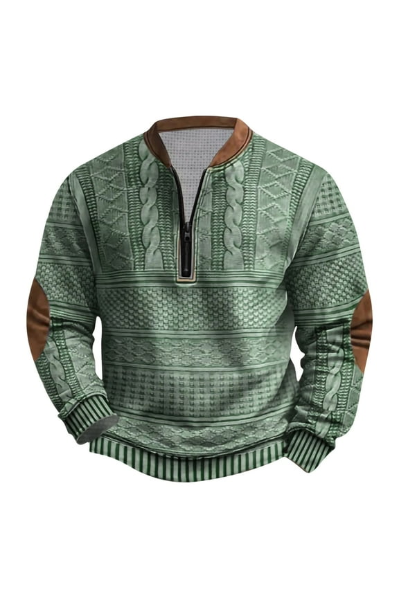 Men's Plus Size Western Aztec Sweatshirts Quarter Zip Pullover Jacket Fleece Lined Warm Coats Cowboy Fashion Clothing