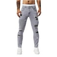 thumbnail image 1 of Hvot&aat Men's Rinsing Distressed Jeans Frayed Ripped Denim Pants Regular Fit Slim Fit Jeans With Pockets, 1 of 7