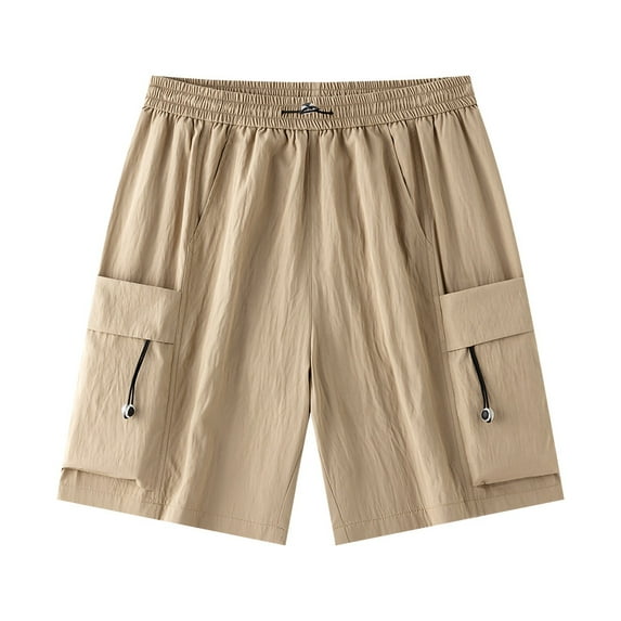 Hvot&aat Men's Summer Cargo Shorts Elastic Waist Wide Leg Shorts Hiking Exercise Workout Pants Straight Shorts with Multi Pockets