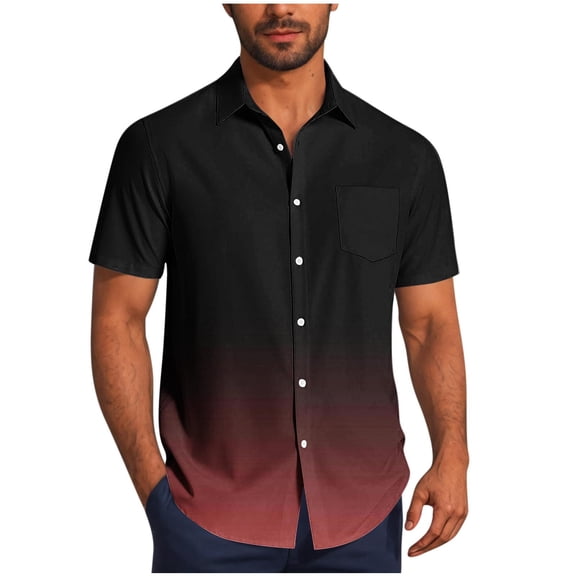 Hvot&aat Men's Summer Vacation Gradient Shirts Hawaiian Button Down Short Sleeve Tops Casual Fashion Lapel Shirt