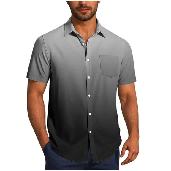 Hvot&aat Men's Summer Vacation Gradient Shirts Hawaiian Button Down Short Sleeve Tops Casual Fashion Lapel Shirt