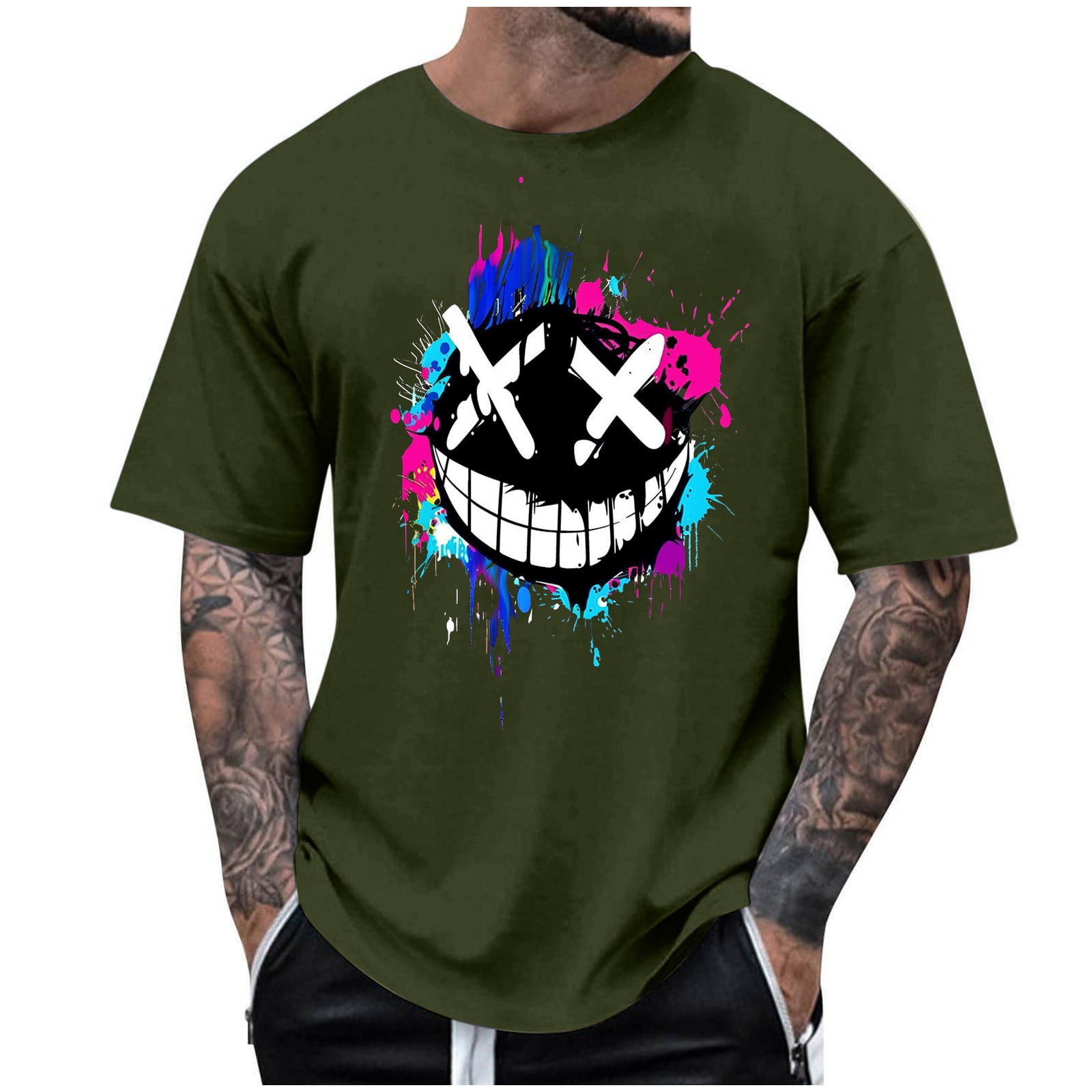 3D Evil Smile Shirt for Men – Streetwear Graphic Short Sleeve Tee