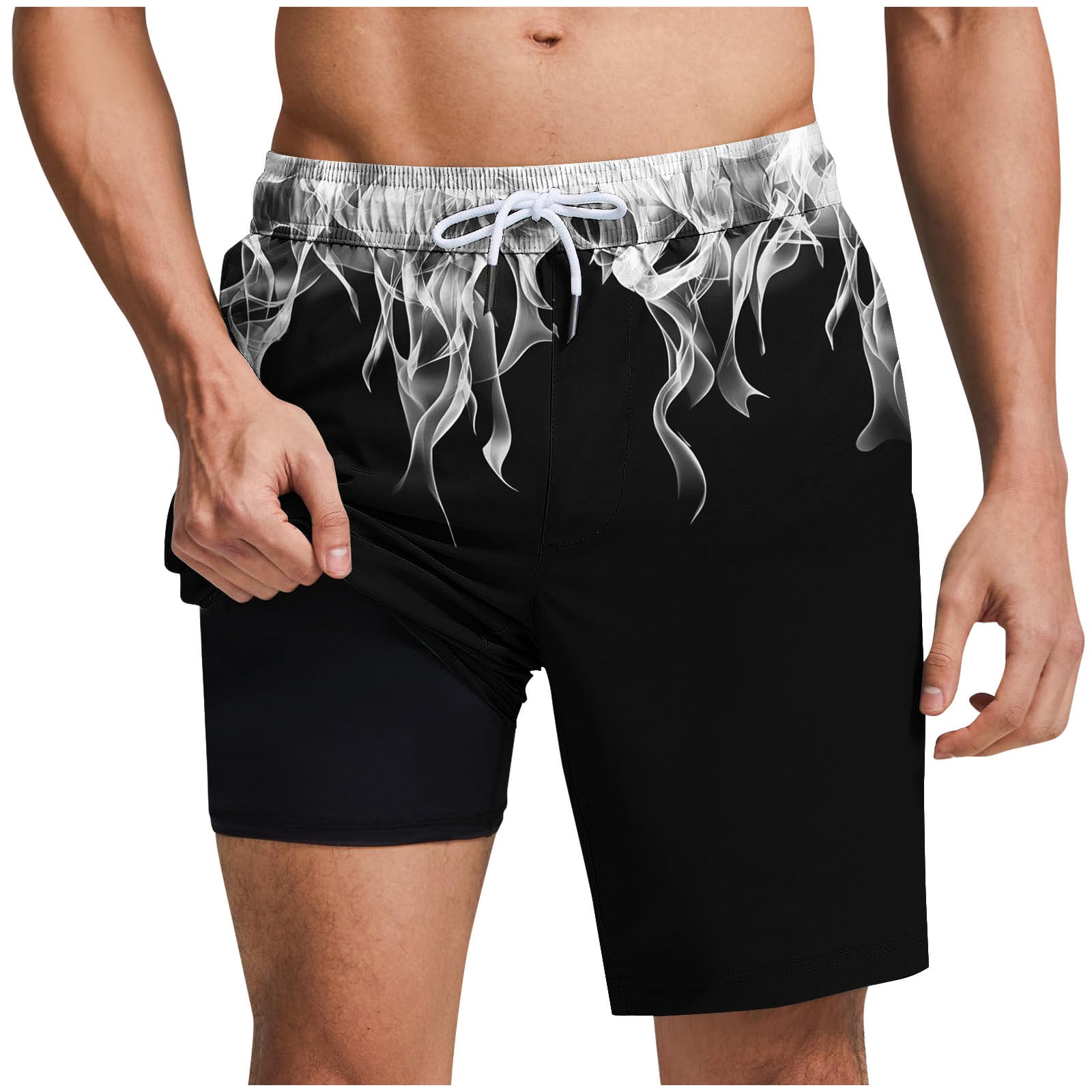 Hvot&aat Mens Fashion flame Print Swim Trunks with Liner Hawaiian Quick Dry Beach Swimwear Elastic Waist Shorts
