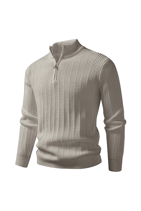 Mens Quarter Zip Cable Knit Sweater Semi High Neck Long Sleeve Casual Classic Golf Pullover