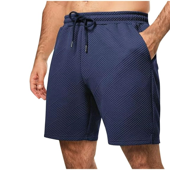 Hvot&aat Mens Shorts Casual Geometric Textured Shorts Elastic Waist Drawstring Shorts Summer Beach Vacation Shorts with Pockets