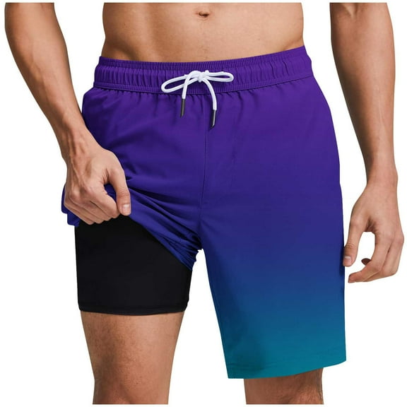 Hvot&aat Mens Trendy Ombre Printed Shorts Quick-Dry Lightweight Stretch Pants Elastic Waist Beach Shorts